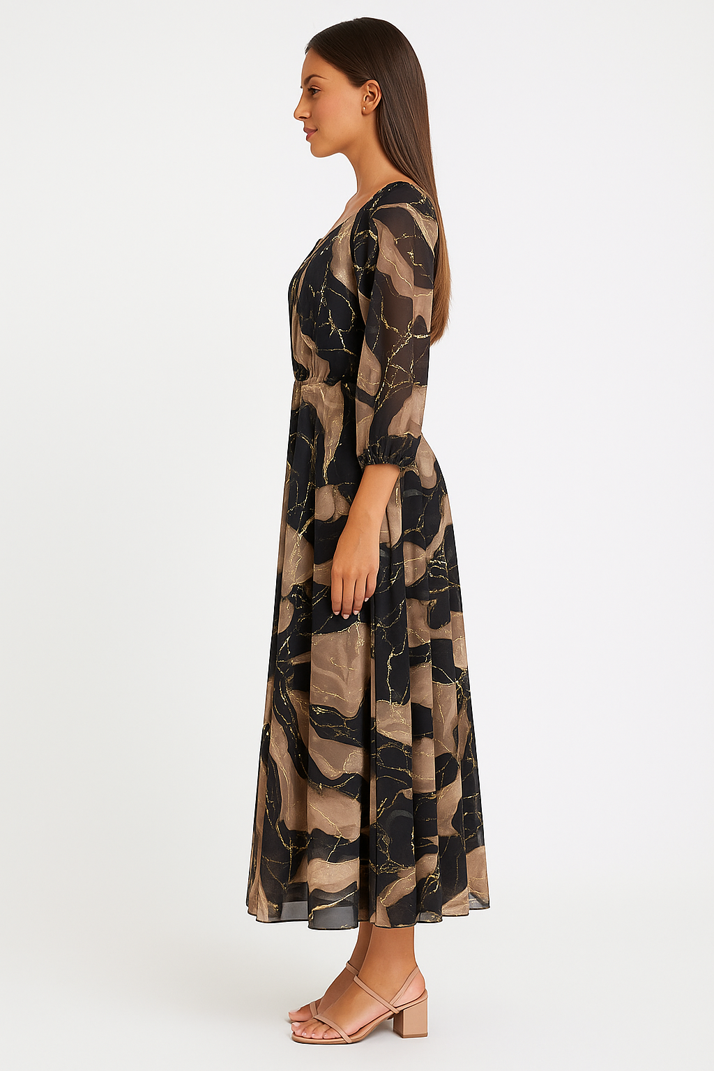ZADIYA™ | PRINTED THREE-QUARTER SLEEVE DRESS
