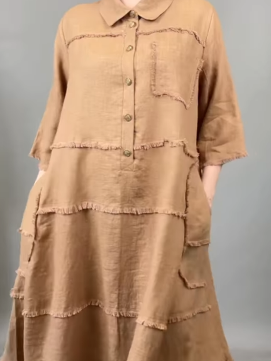 ZADIYA™ | Tassel Pocket Linen Shirt Dress