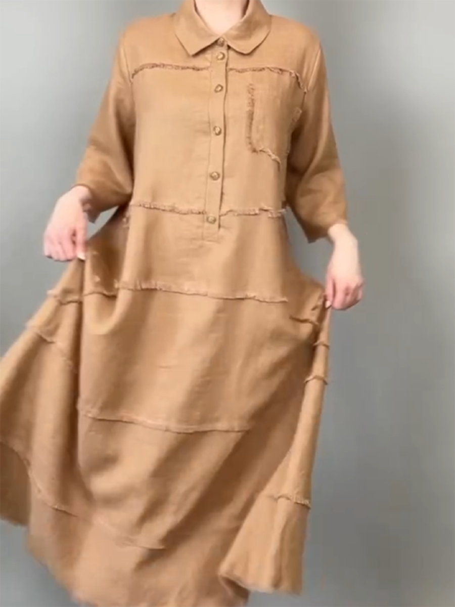 ZADIYA™ | Tassel Pocket Linen Shirt Dress