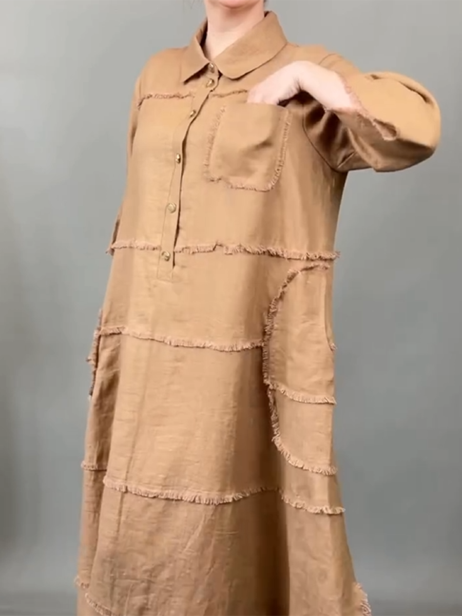 ZADIYA™ | Tassel Pocket Linen Shirt Dress