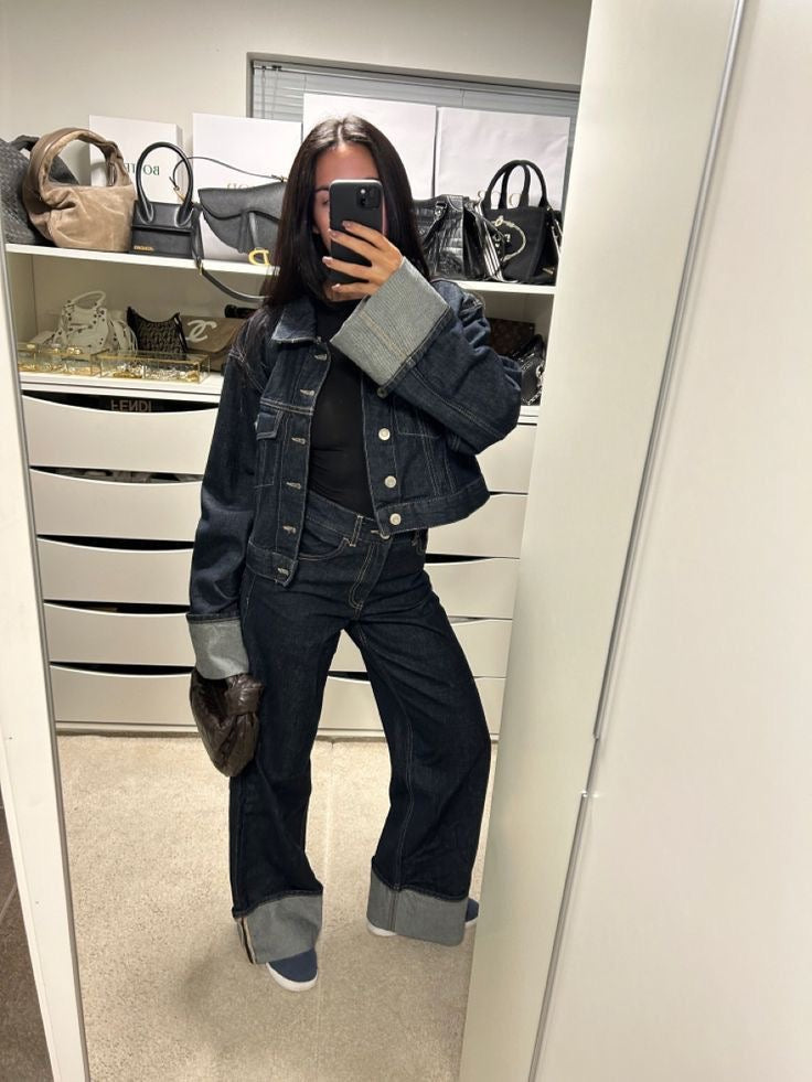 ZADIYA™ | COLLARED LONG SLEEVES DENIM TWO-PIECE SET