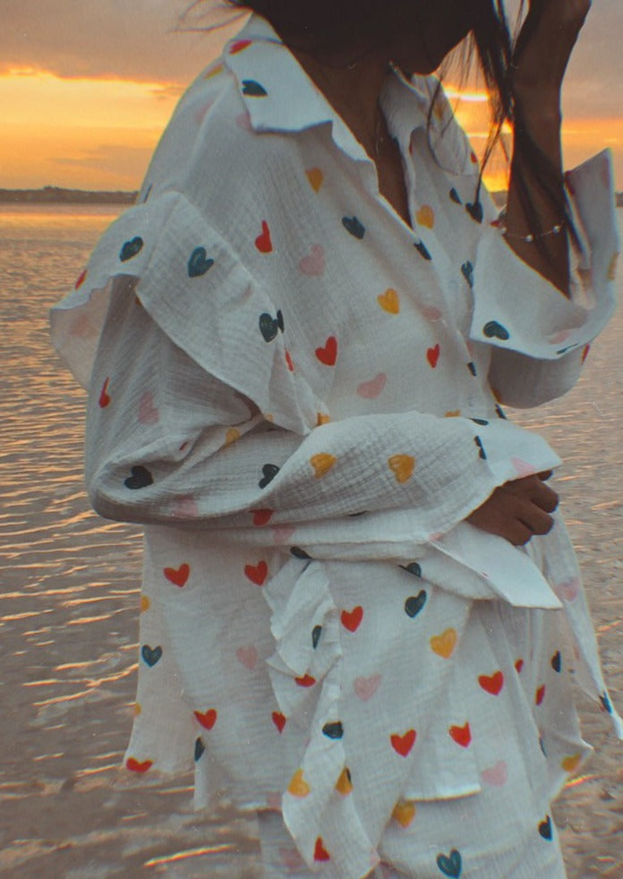 ZADIYA™ | HEART PRINT SHIRT & SHORTS TWO-PIECE SET