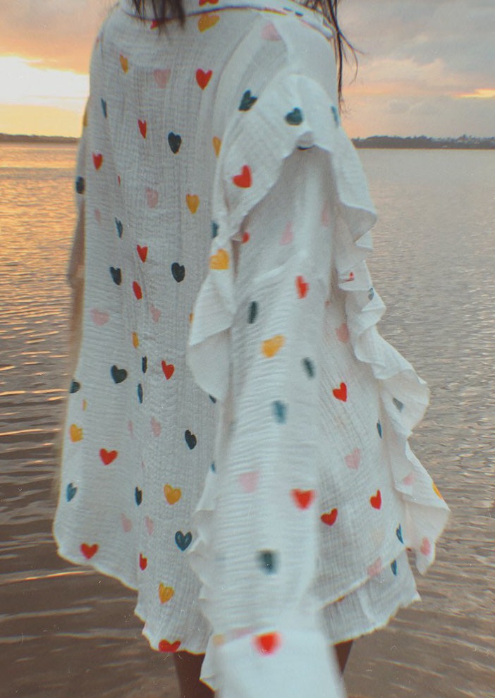 ZADIYA™ | HEART PRINT SHIRT & SHORTS TWO-PIECE SET
