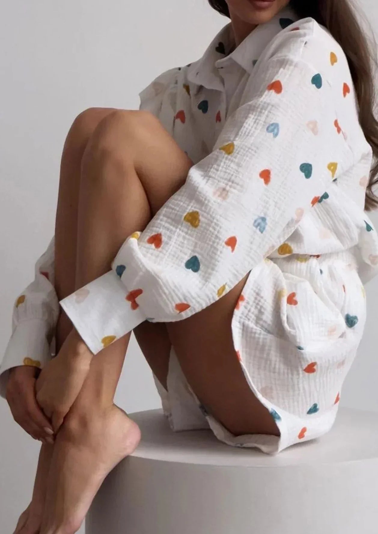 ZADIYA™ | HEART PRINT SHIRT & SHORTS TWO-PIECE SET