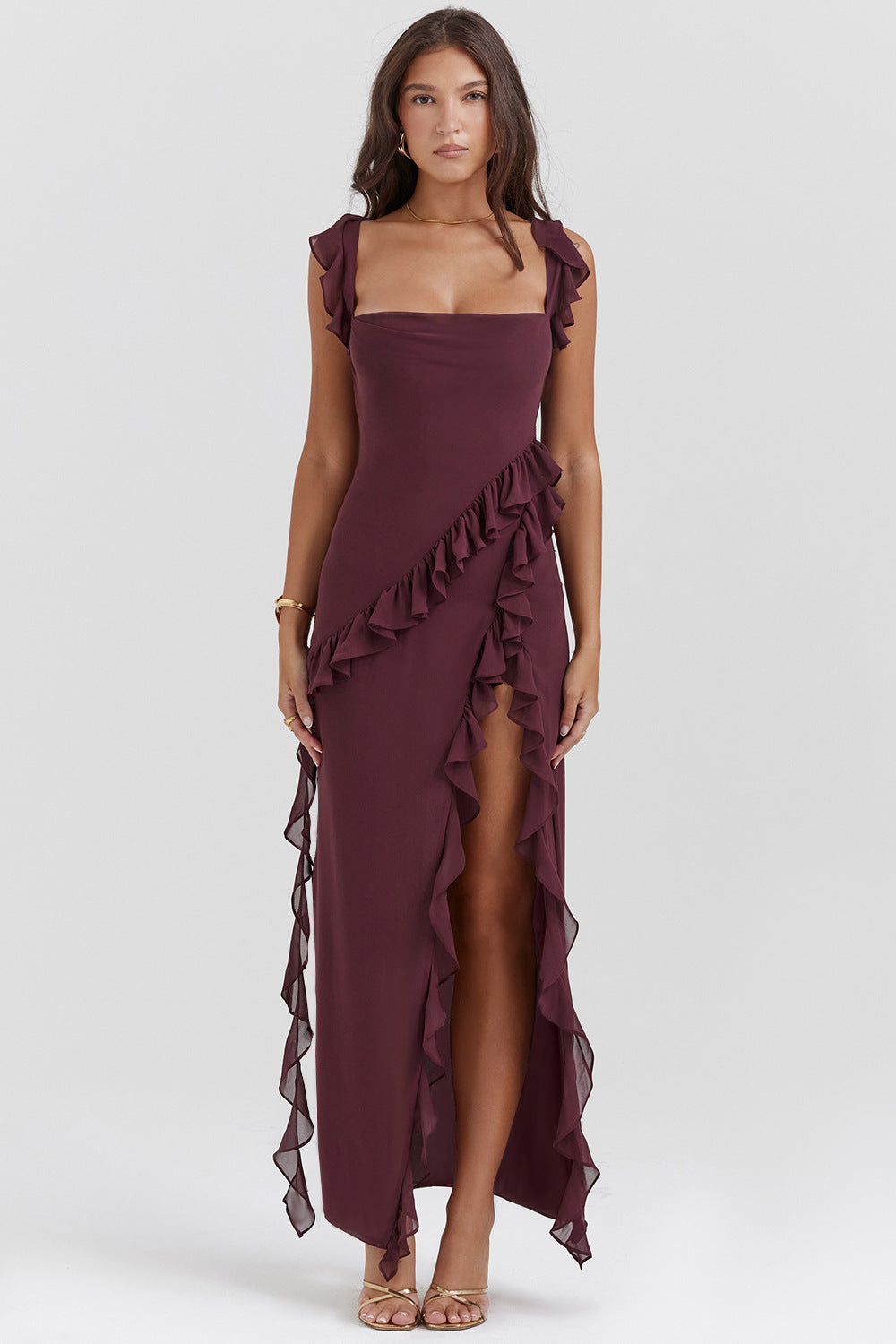 ZADIYA™ | LONG DRESS IN DEEP PLUM