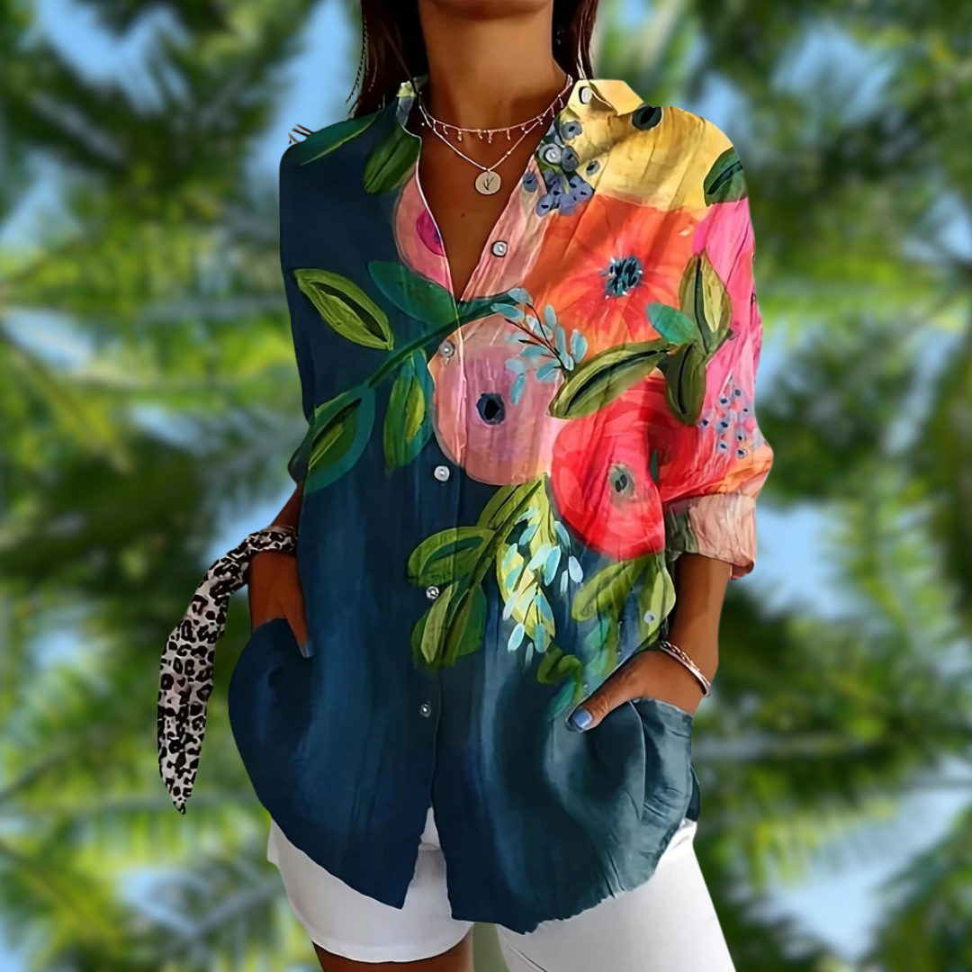 ZADIYA™ | FLORAL BLOUSE WITH FLIP COLLAR