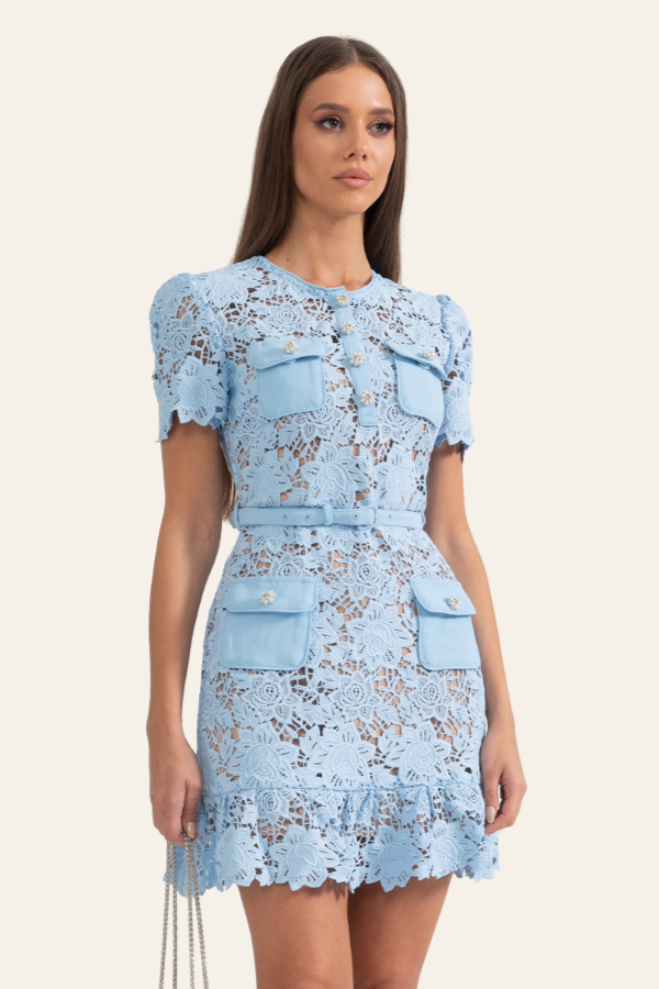 ZADIYA™ | EMBROIDERED FLORAL DRESS - BLUE