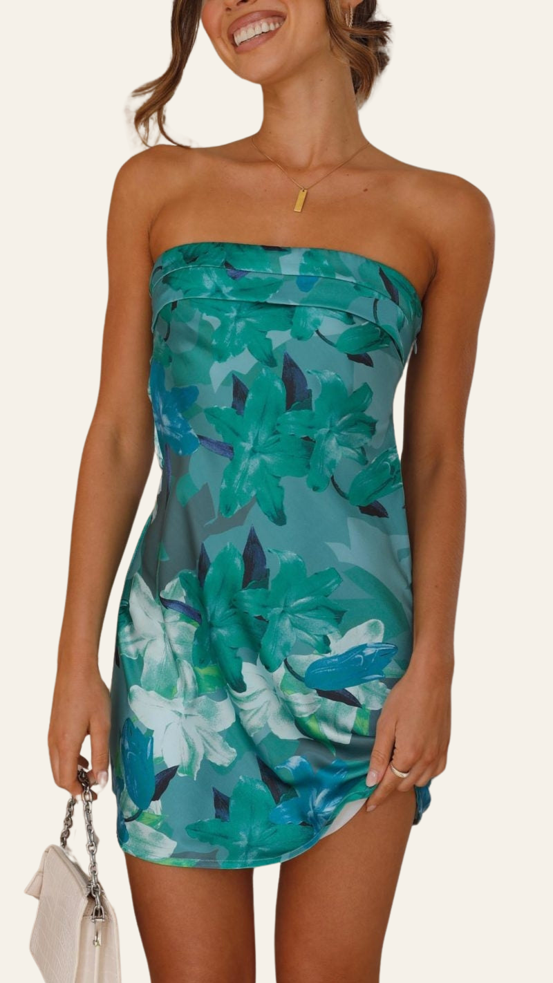 ZADIYA™ | STRAPLESS FLORAL DRESS
