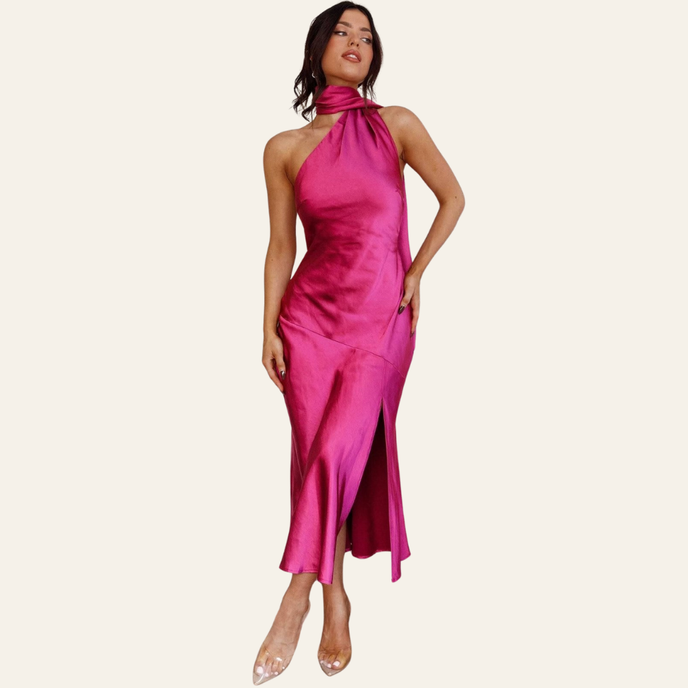 ZADIYA™ | SILK HALTERNECK MIDI DRESS