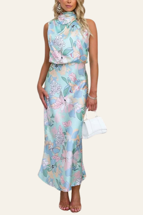 ZADIYA™ | PRINTED SATIN MAXI DRESS