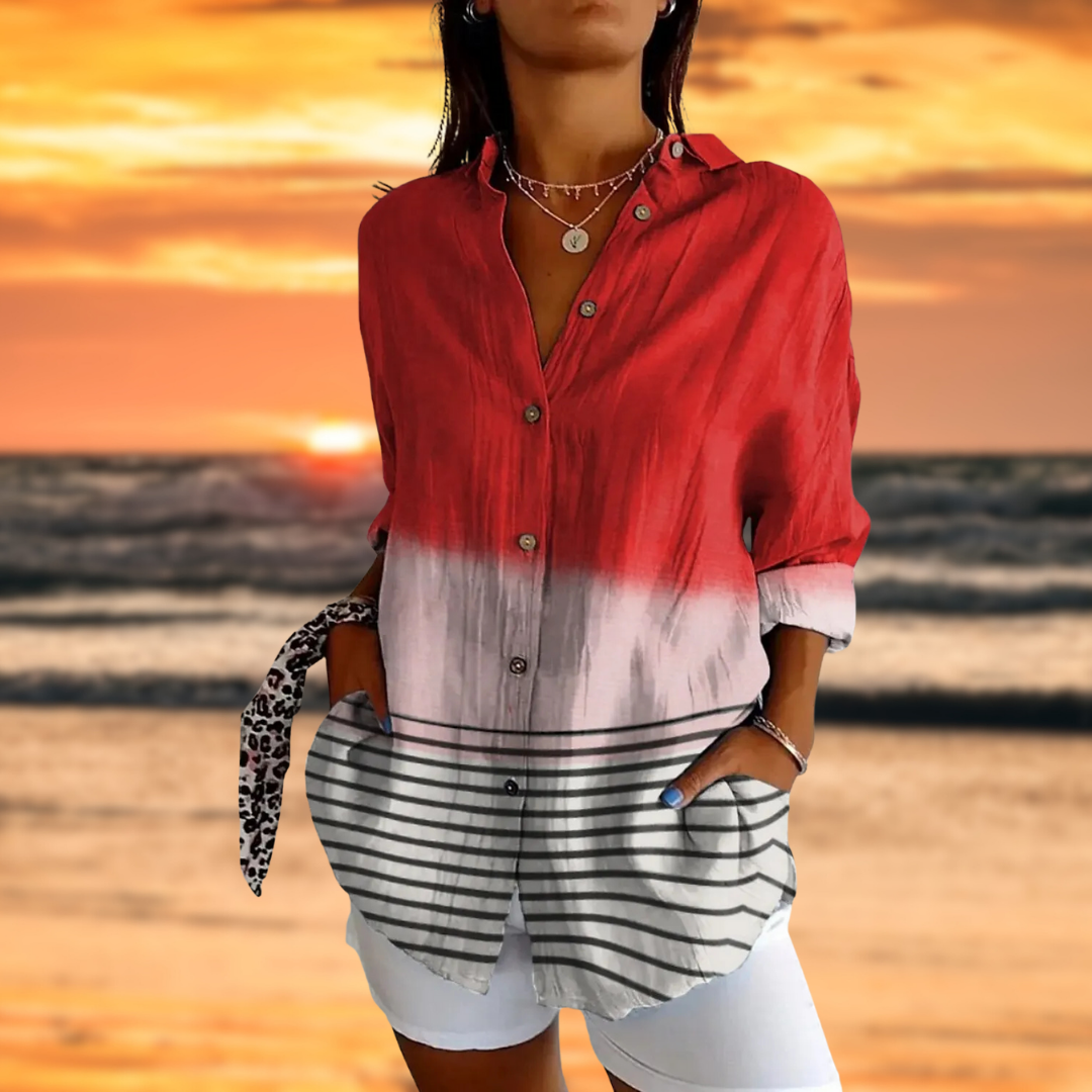 ZADIYA™ | COLOUR GRADIENT BLOUSE WITH STRIPED HEM