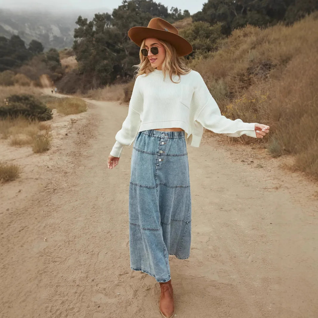 ZADIYA™ | Boho Maxi Denim Skirt