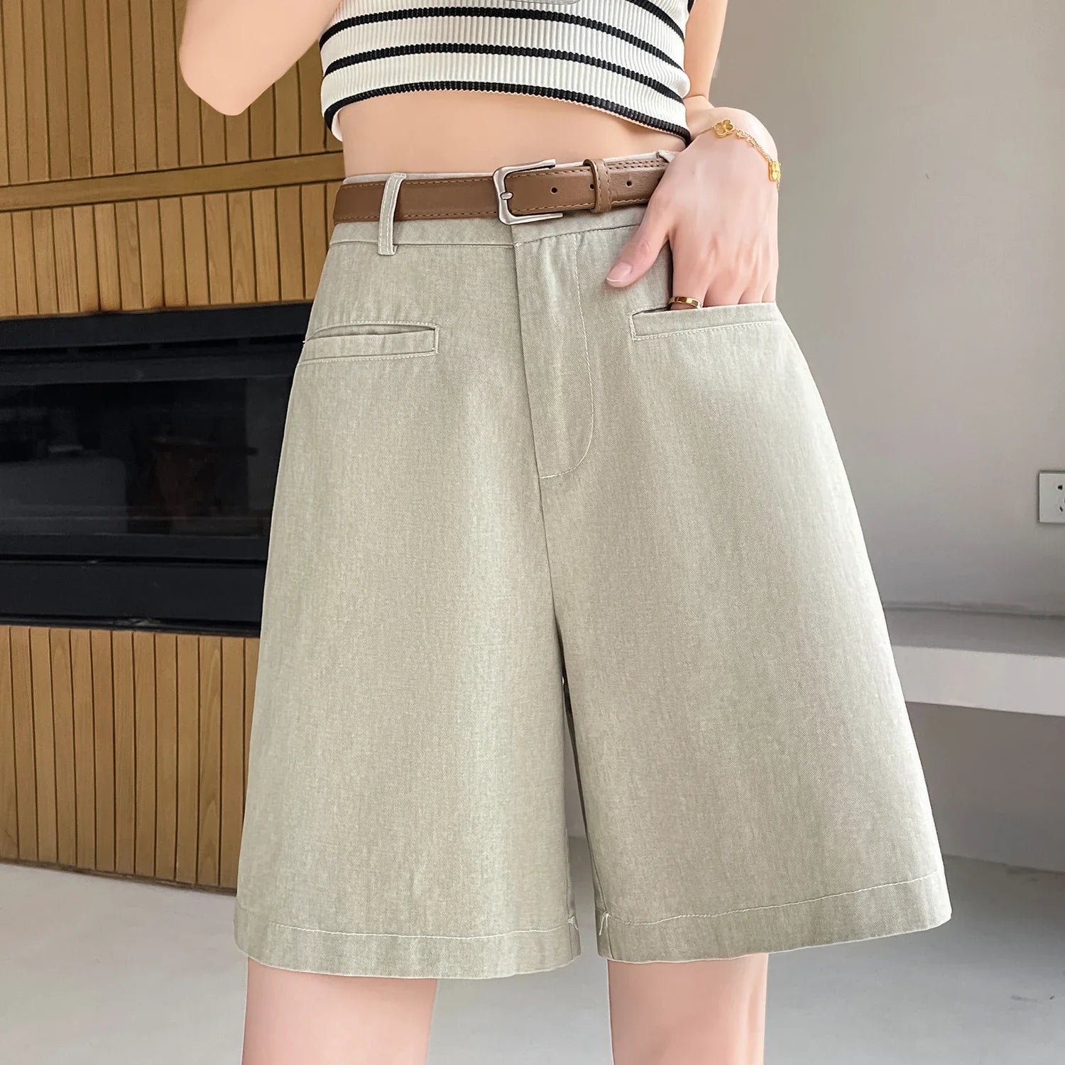 ZADIYA™ | Cotton-Linen High Waist Shorts