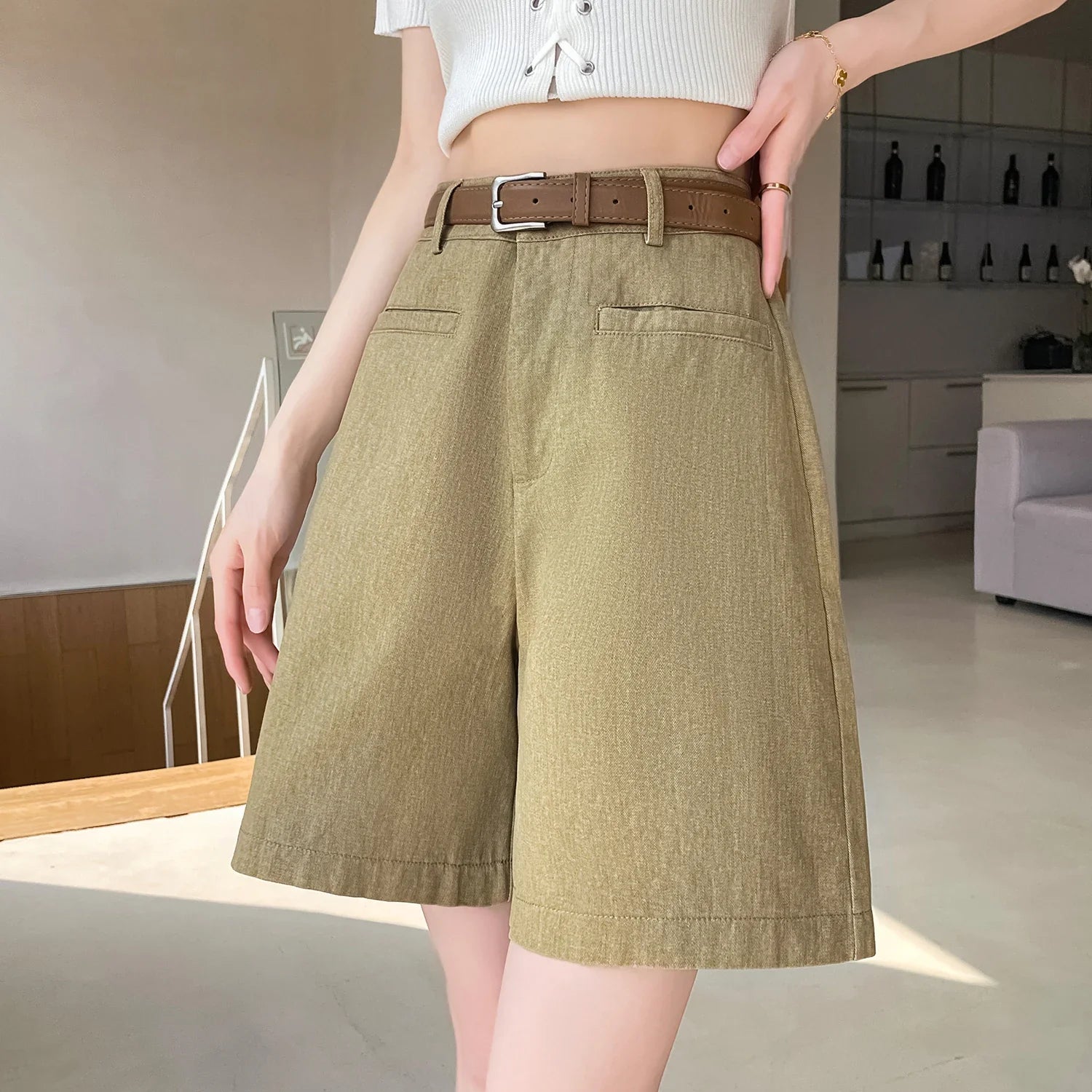ZADIYA™ | Cotton-Linen High Waist Shorts