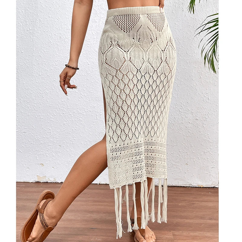 ZADIYA™ | Sunset Tassel Slit Sheer Skirt