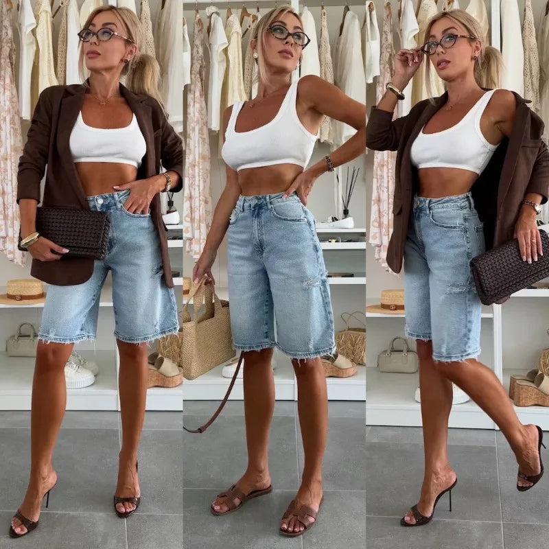 ZADIYA™ | Washed Denim Street Style Shorts