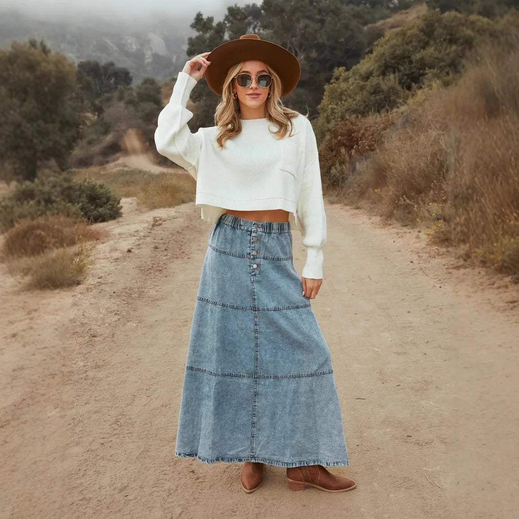 ZADIYA™ | Boho Maxi Denim Skirt