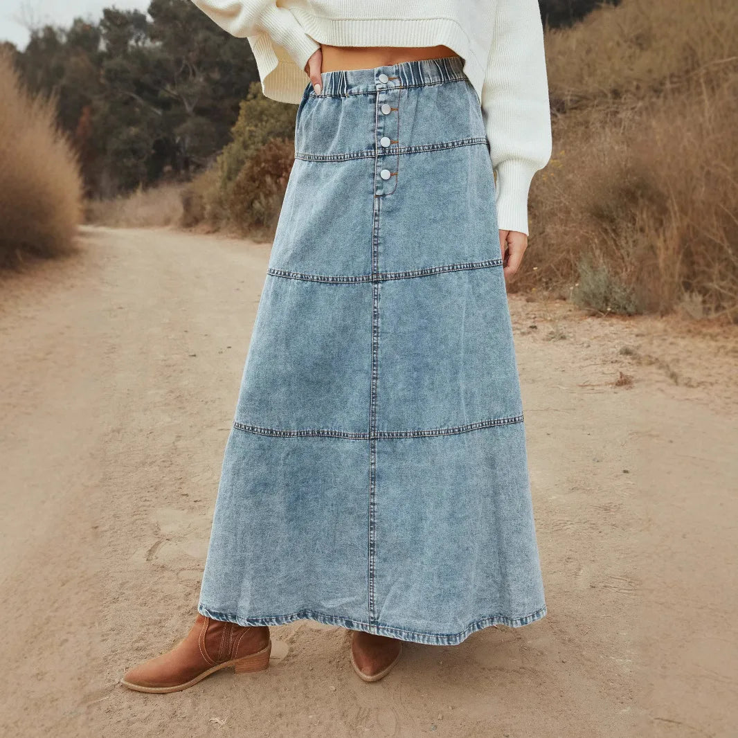 ZADIYA™ | Boho Maxi Denim Skirt