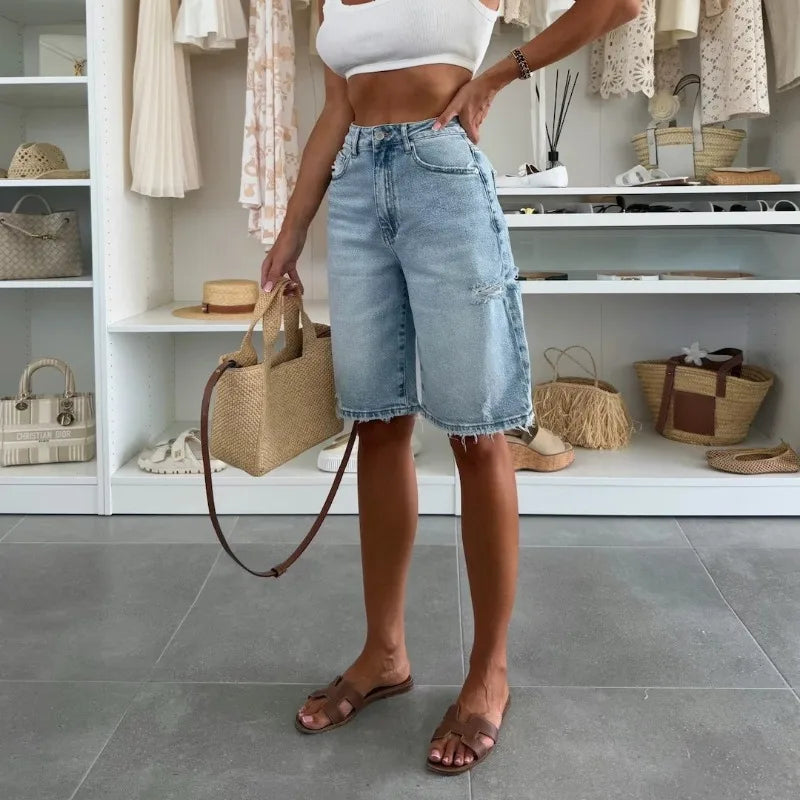 ZADIYA™ | Washed Denim Street Style Shorts