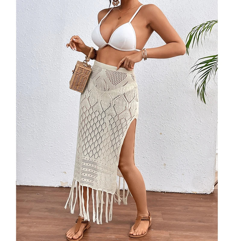 ZADIYA™ | Sunset Tassel Slit Sheer Skirt
