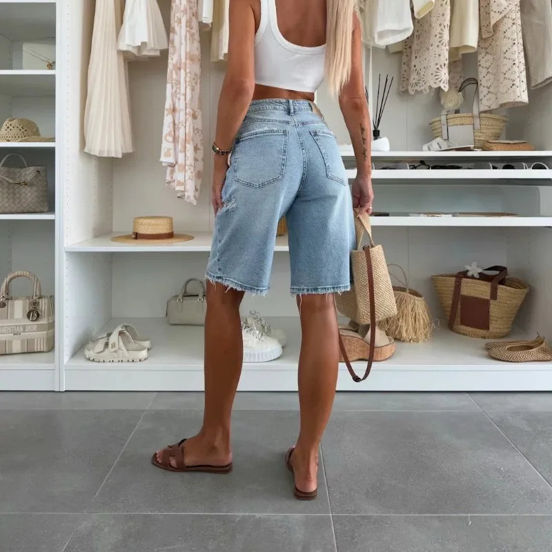 ZADIYA™ | Washed Denim Street Style Shorts