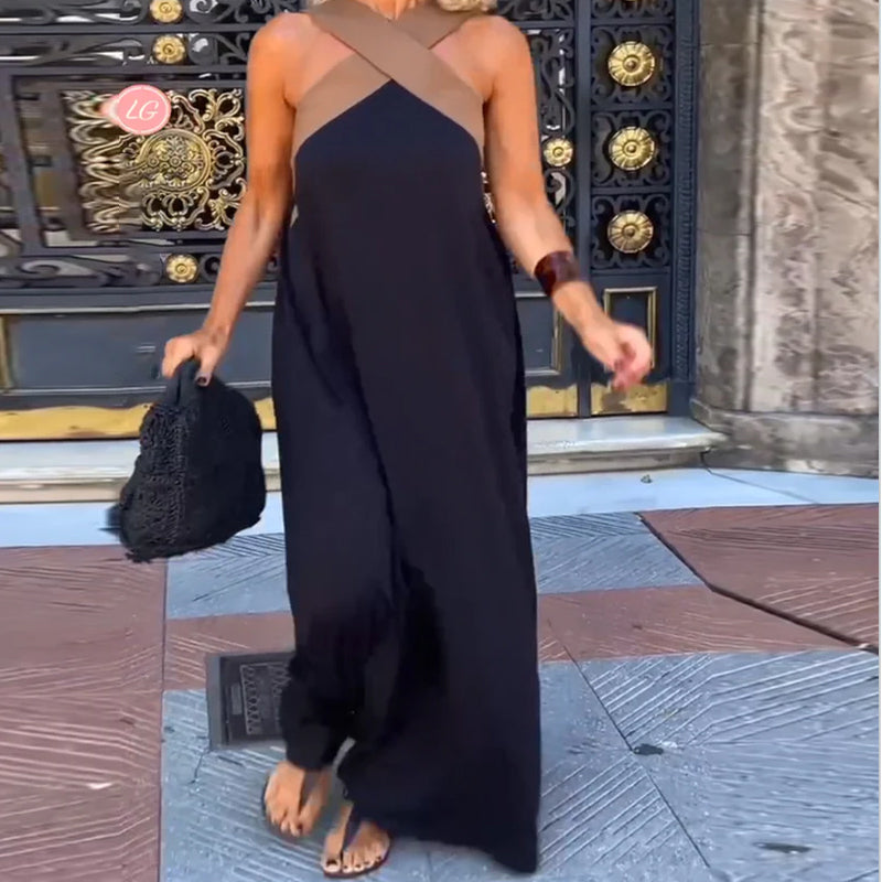 ZADIYA™ | LUXE HALTER MAXI DRESS FOR SUMMER ELEGANCE