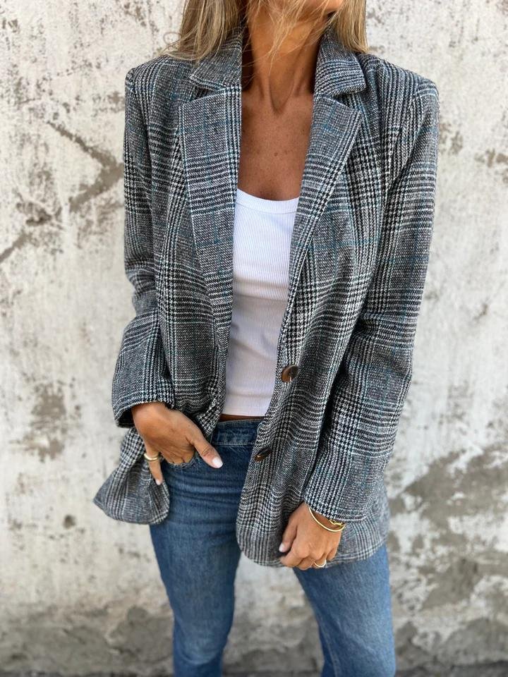 ZADIYA™ | Casual Check Blazer with Lapels