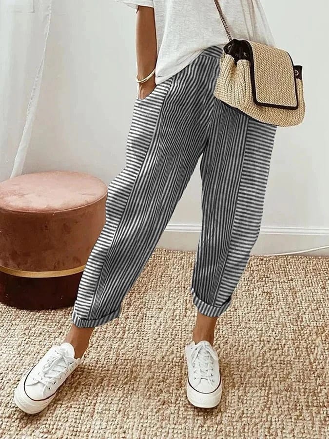 ZADIYA™ | Lina Linen Striped Pants