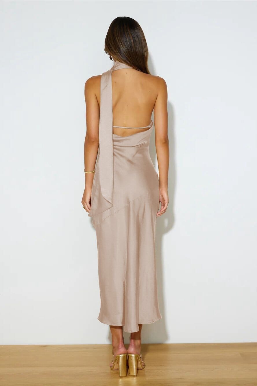 ZADIYA™ | SILK HALTERNECK MIDI DRESS
