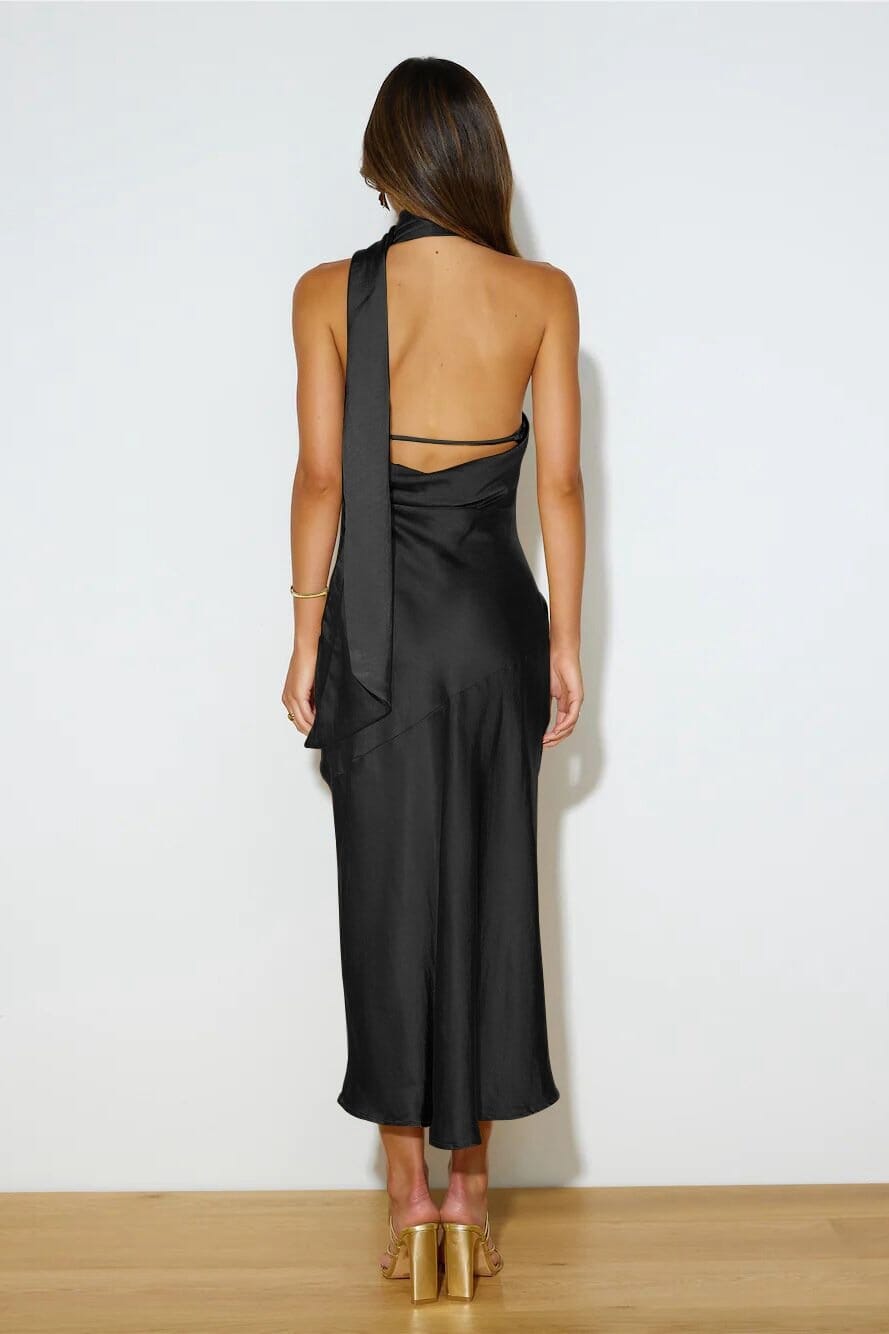 ZADIYA™ | SILK HALTERNECK MIDI DRESS