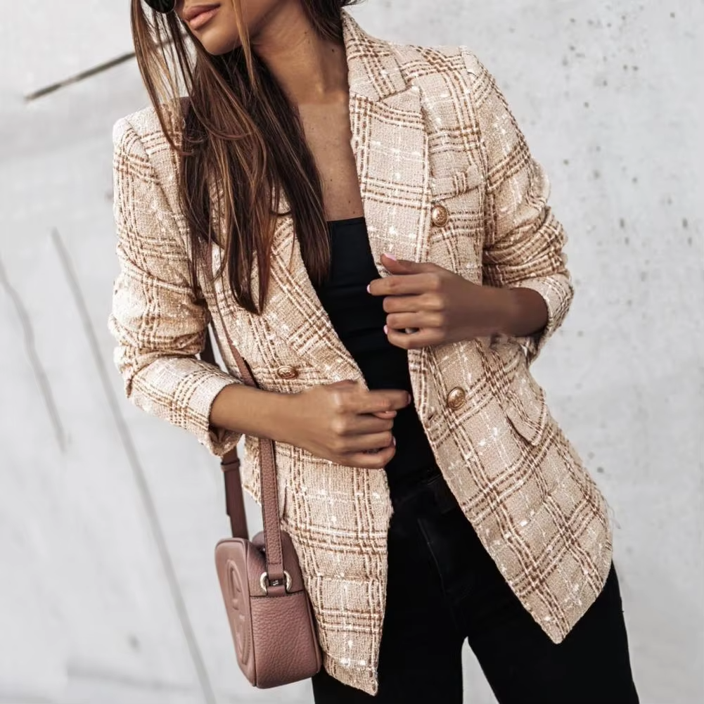 ZADIYA™ |  Modern Plaid Print Double Breasted Spring Blazer