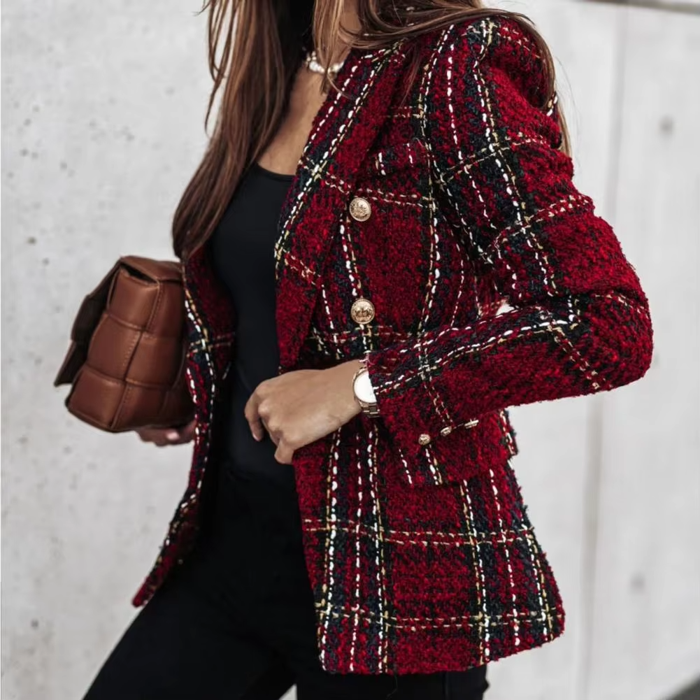 ZADIYA™ |  Modern Plaid Print Double Breasted Spring Blazer