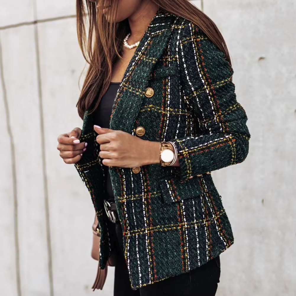 ZADIYA™ |  Modern Plaid Print Double Breasted Spring Blazer