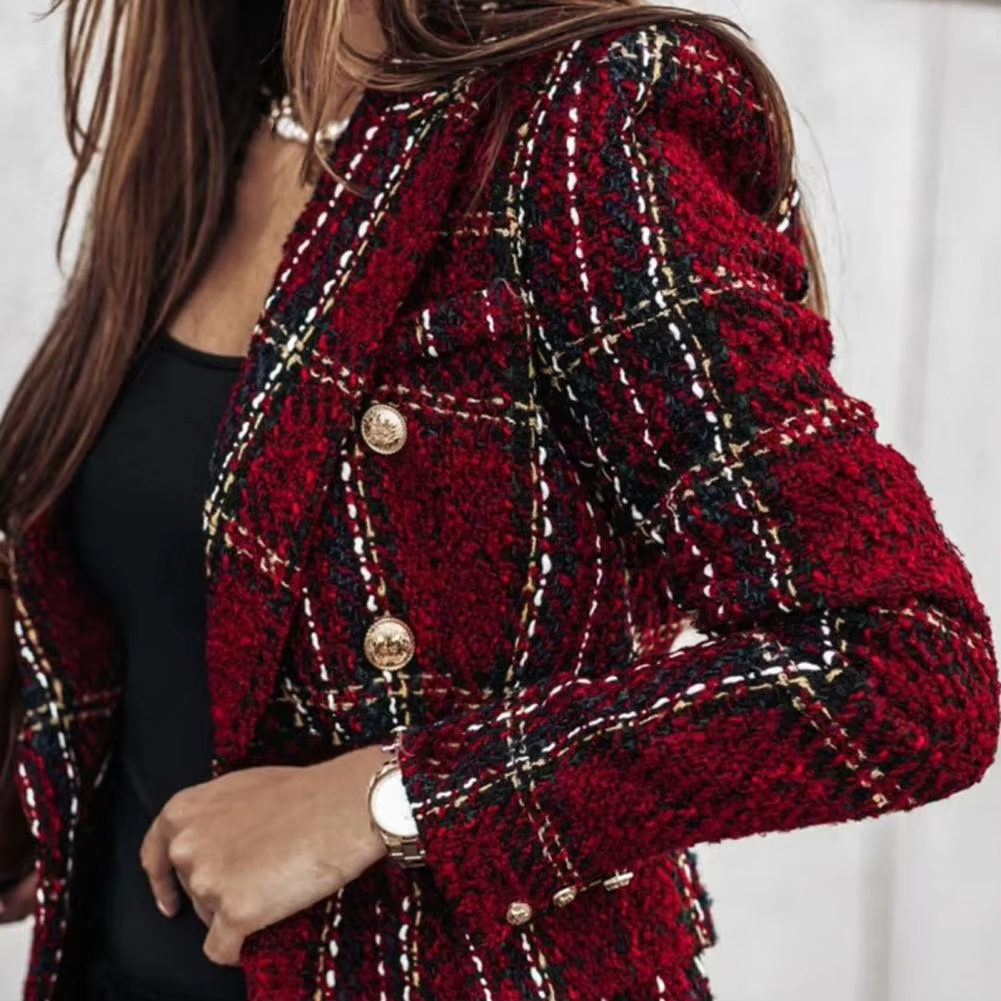 ZADIYA™ |  Modern Plaid Print Double Breasted Spring Blazer