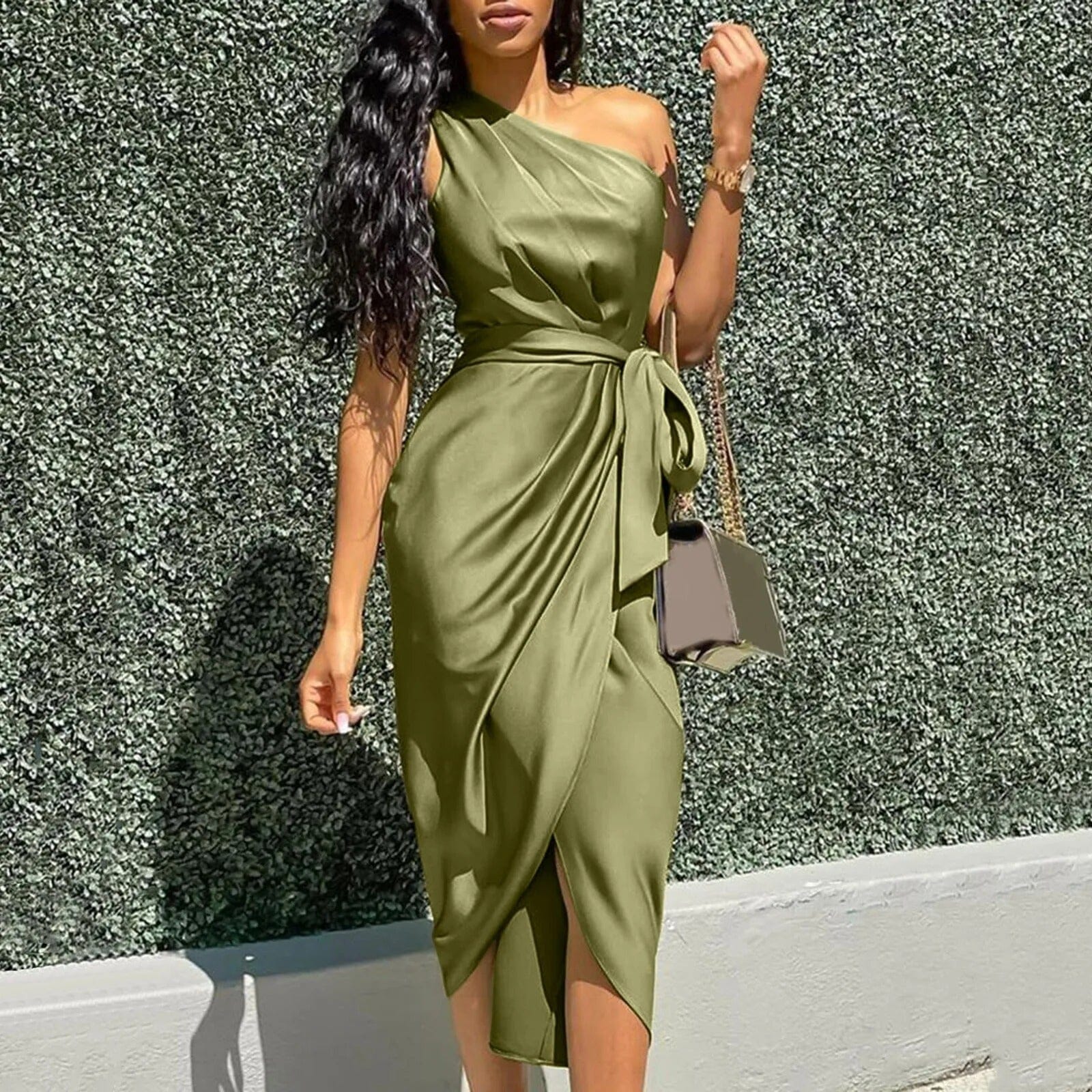 ZADIYA™ | SILK ASYMMETRIC RUFFLE MAXI DRESS