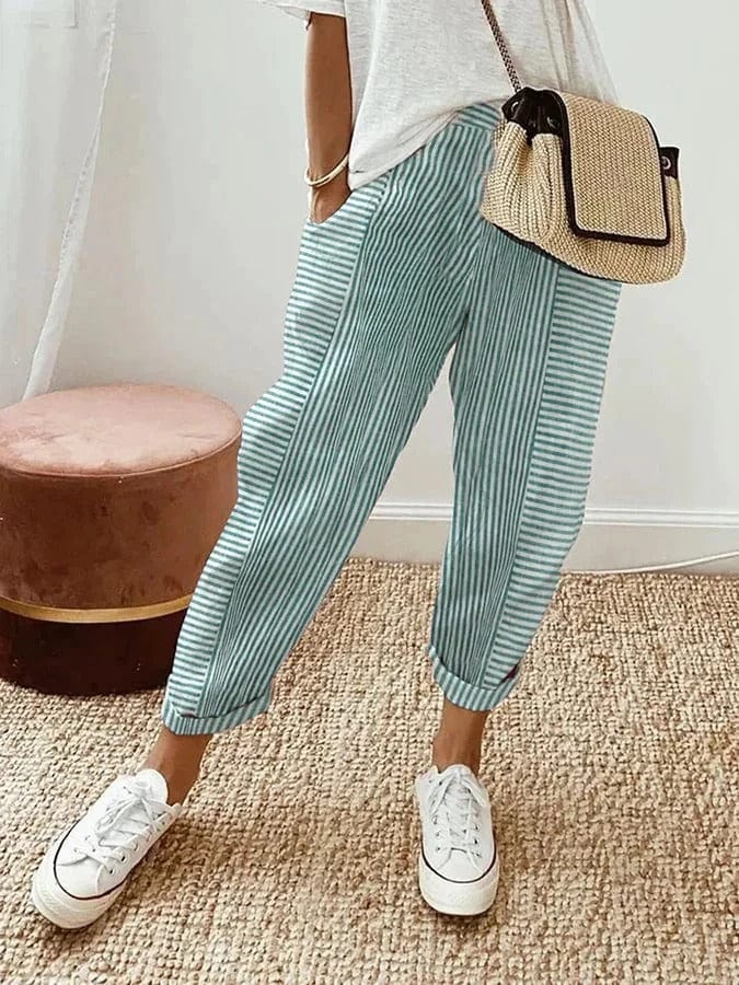 ZADIYA™ | Lina Linen Striped Pants