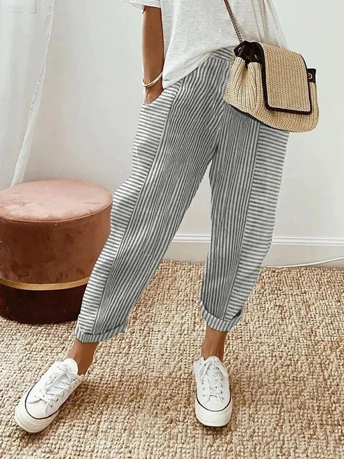 ZADIYA™ | Lina Linen Striped Pants