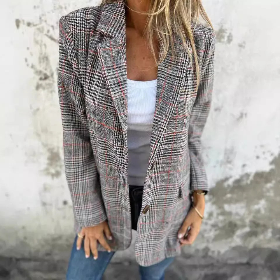 ZADIYA™ | Casual Check Blazer with Lapels