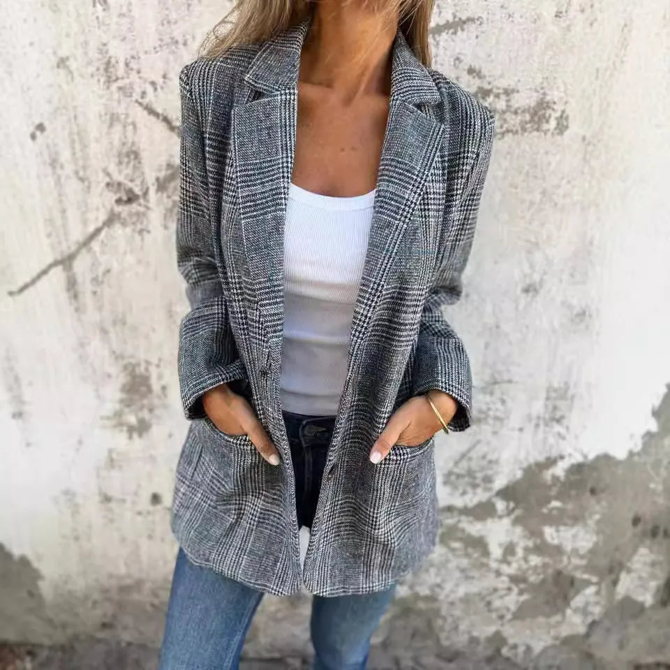 ZADIYA™ | Casual Check Blazer with Lapels