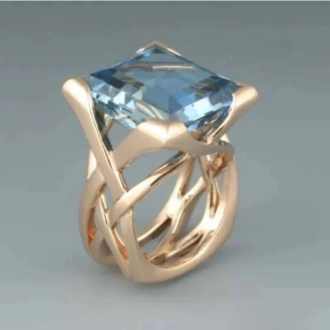 ZADIYA™ | Rose Gold Ring with Blue Zirconia