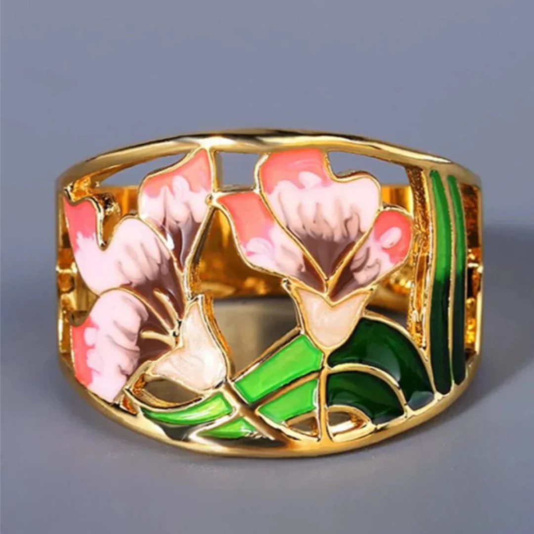 ZADIYA™ | Gold Ring with Floral Enamel