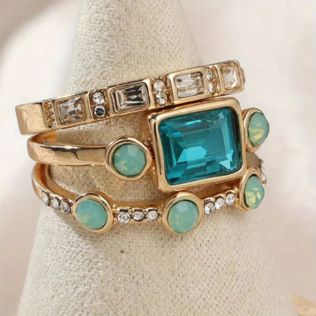 ZADIYA™ | Blue Crystal Ring Set