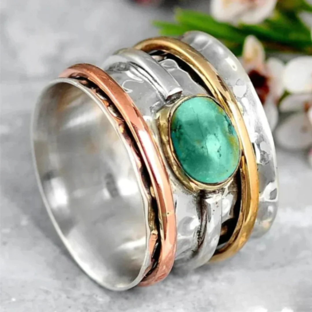 ZADIYA™ | Ring with Turquoise in Gold and Silver