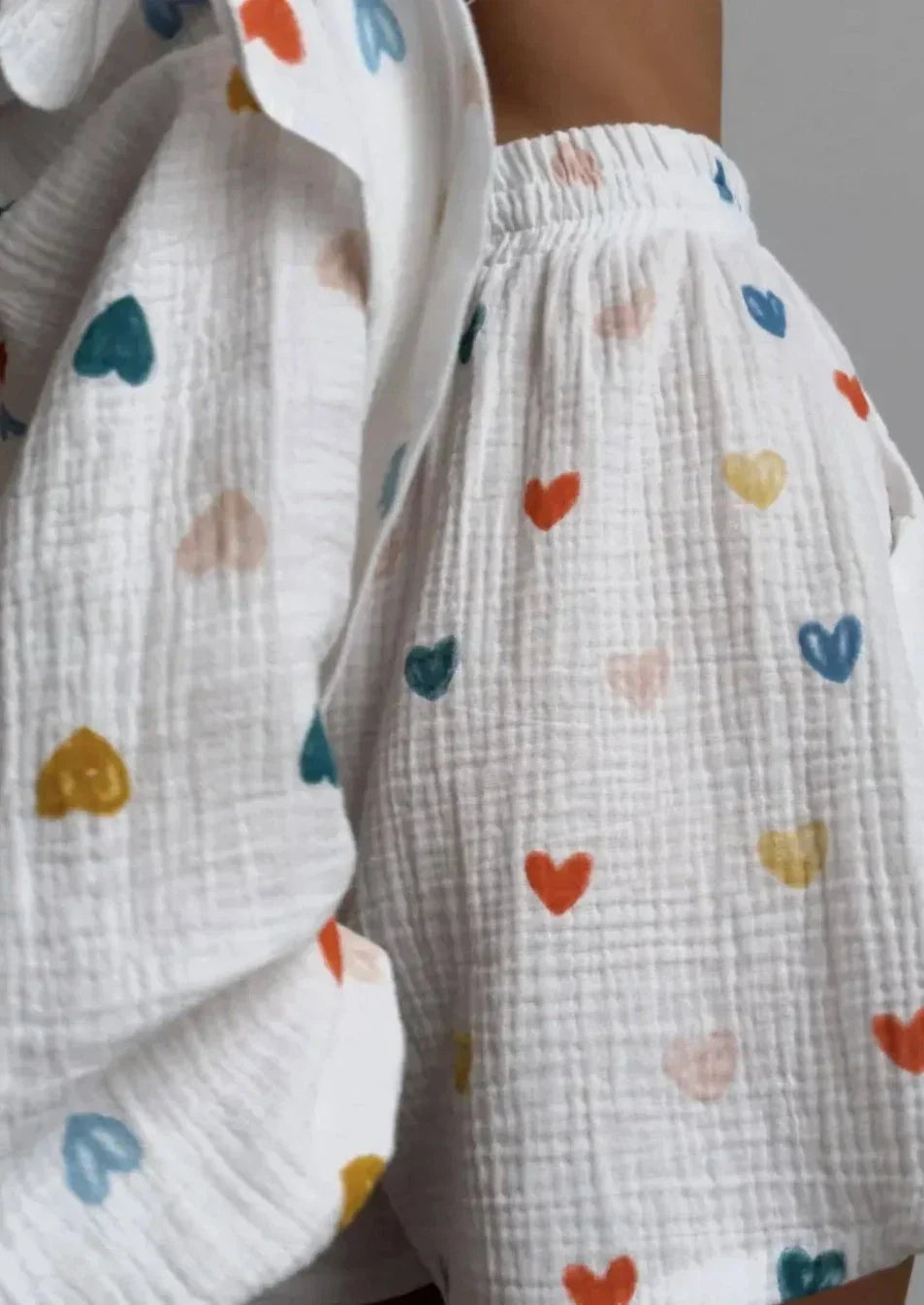 ZADIYA™ | HEART PRINT SHIRT & SHORTS TWO-PIECE SET