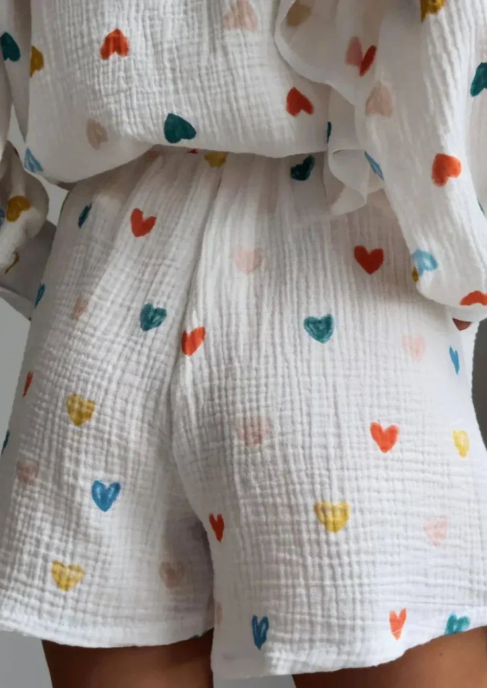 ZADIYA™ | HEART PRINT SHIRT & SHORTS TWO-PIECE SET