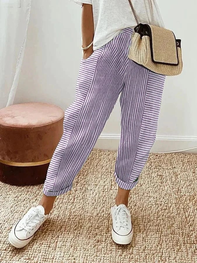 ZADIYA™ | Lina Linen Striped Pants