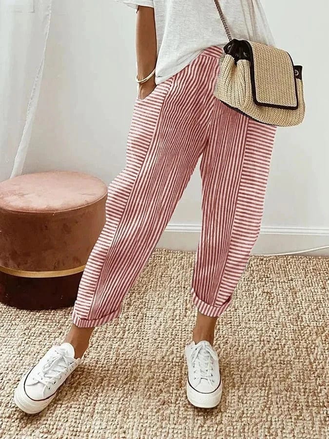 ZADIYA™ | Lina Linen Striped Pants