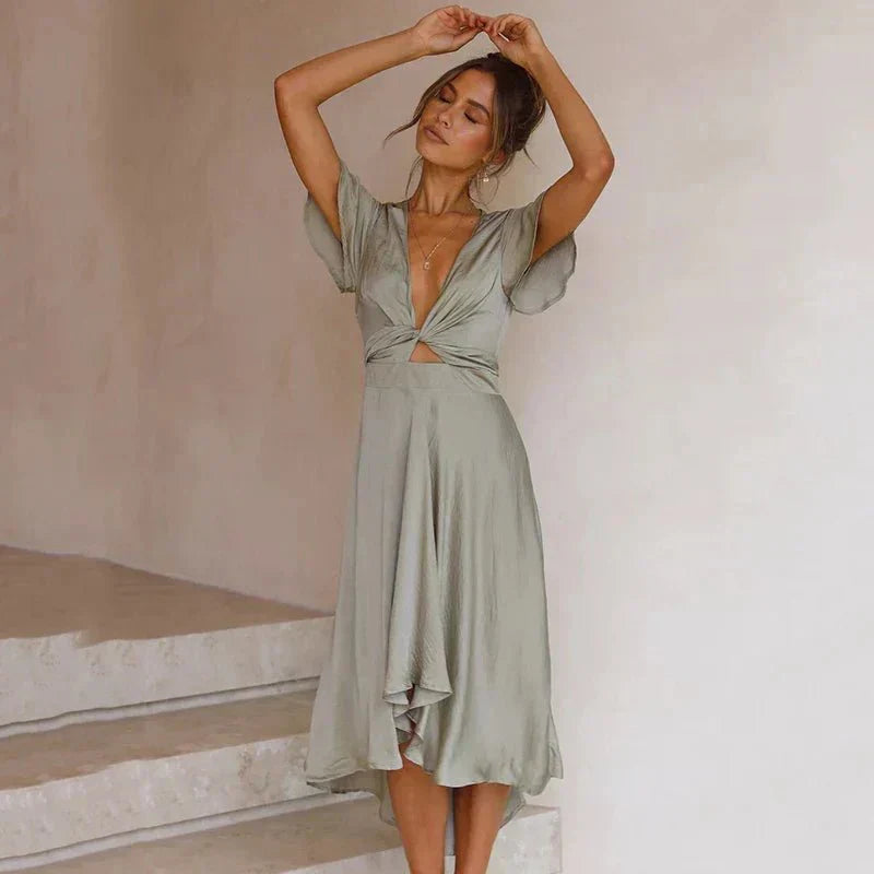 ZADIYA™ | FLUTTER SLEEVE MIDI DRESS