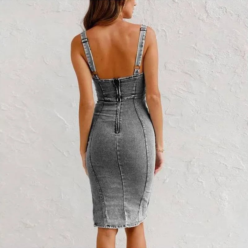 ZADIYA™ | DENIM CAMI DRESS WITH SLIT