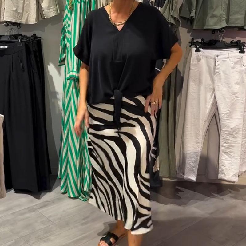 ZADIYA™ | Front-Tie Top & Midi Skirt Set